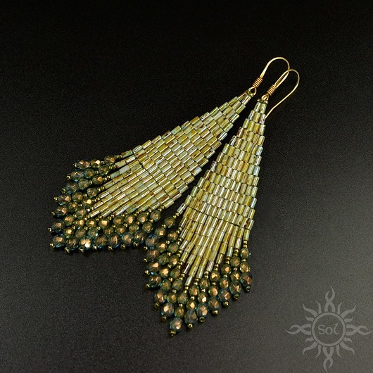 Zaytun, oliwkowe "indiańskie" kolczyki, beading Sol