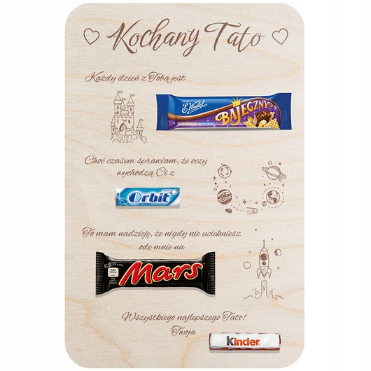 kartki scrapbooking TABLICZKA na słodycze DLA TATY prezent na urodziny