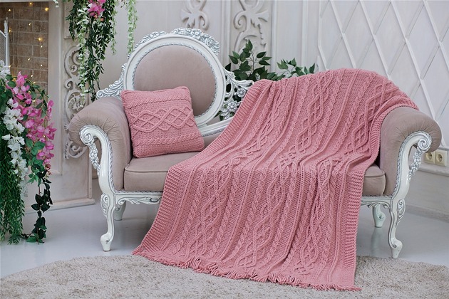 koce i narzuty Pled z dzianiny 120x180cm + poszewka na poduszkę