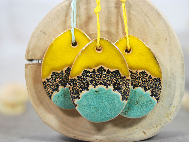 ozdoby wielkanocne 3 Ceramiczne pisanki wielkanocne - ozdoby wiszące