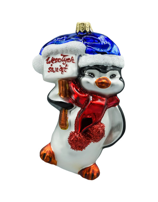 bombki Bombka choinkowa: Pingwin z tabliczką "Wesołych Świąt"