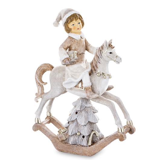 dekoracje świąteczne Dekoracja - figurka dziewczynki na koniu na biegunach i 26x18x7 cm LED