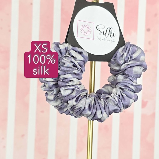 gumki do włosów XS mini mała gumka dla dzieci do włosów jedwab naturalny scrunchie niebieska