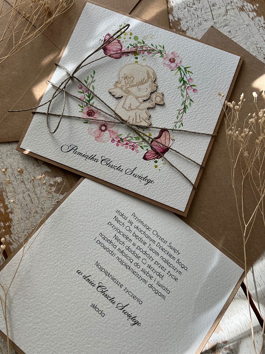 kartki scrapbooking Kartka na chrzest z kopertą