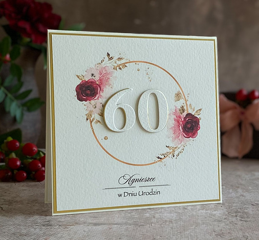 kartki scrapbooking Ręcznie robiona kartka na 60. urodziny z personalizacją, BH 50