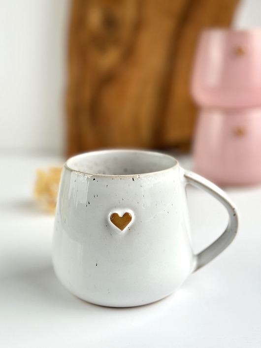 kubki Kubek Beczułka ręcznie robiony z sercem 320 ml - Biały