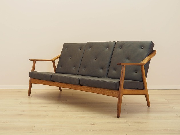 sofy i szezlongi Sofa dębowa Brockmann Petersen, skóra naturalna, duński design lat 70.