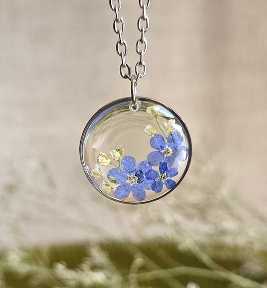 wisiory Wieczne kwiaty srebrny wisiorek prawdziwe kwiaty naszyjnik niezapominajki