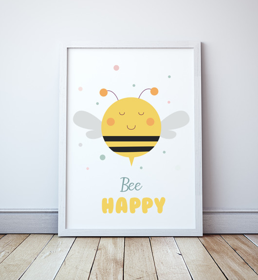 obrazy i plakaty do pokoju dziecięcego Pszczółka plakat dla dzieci, Bee Happy