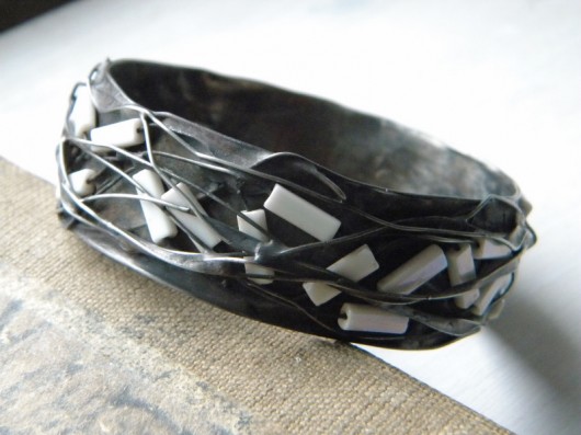 bransoletki wire wrapping białe prostokąty - bransoleta 