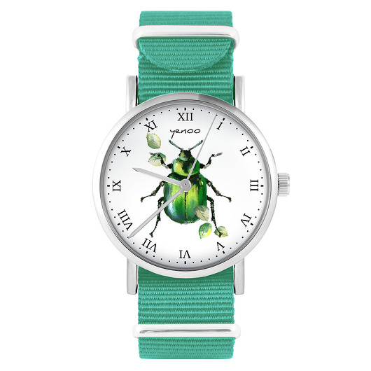 zegarki unisex Zegarek - Zielony żuczek - turkusowy, nylonowy