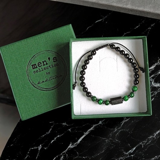 biżuteria męska OCHRONA, MIŁOŚĆ - malachit, turmalin - bransoletka regulowana ONE SIZE