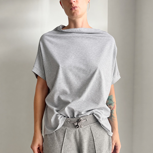 t-shirt damskie Szara bluzka ze stójką