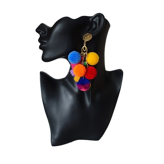 Duże i etniczne kolczyki chwosty boho z pomponami Mró Soutache
