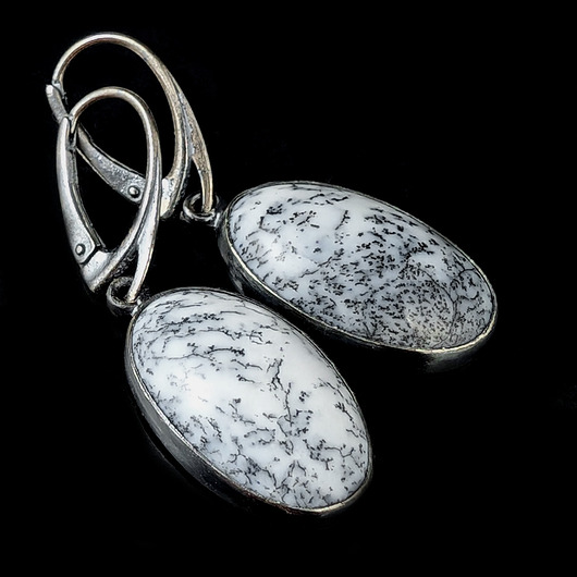 kolczyki srebrne Kolczyki srebrne pierwsze śniegi- agaty dendrytowe