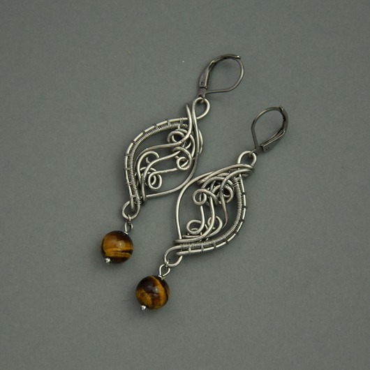 kolczyki wire wrapping Kolczyki z tygrysim okiem wire wrapping tygrysie oko