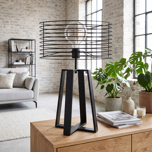 lampy stołowe Czarna duża lampa stołowa do salonu sypialni loftowa druciana WOLOS LOFT