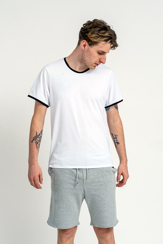 t-shirty męskie T-shirt męski gładki  z czarnym ściągaczem "BENJAMIN" biały