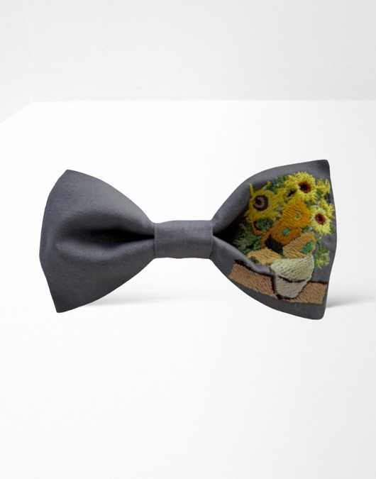 muszki i krawaty Mucha męska haftowana słoneczniki Van Gogh