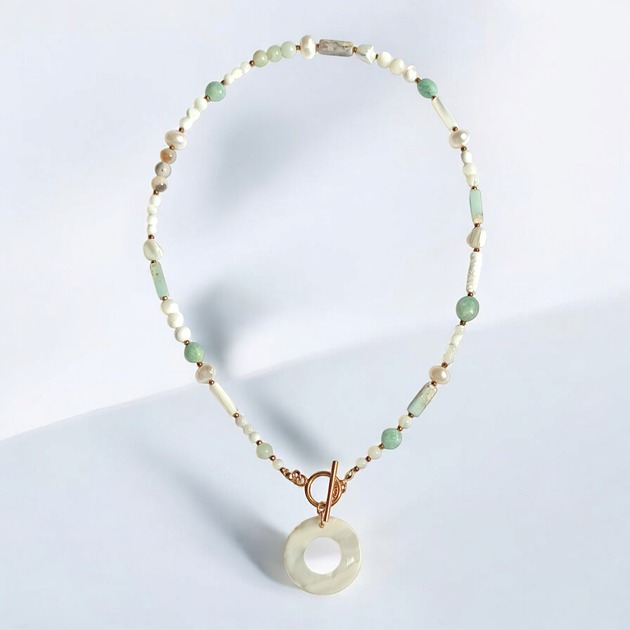 chokery Naszyjnik : perły , muszla, amazonit, jaspis cesarski :: light