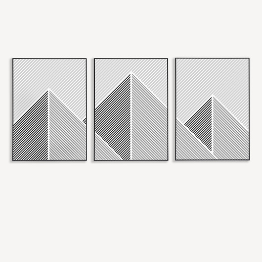 plakaty Czarno-białe plakaty graficzne, góry, abstrakcja geometryczna, do biura.