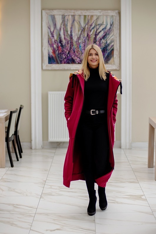 płaszcze damskie Mega długa bluza Bordo