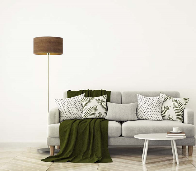 lampy podłogowe Skandynawska lampa stojąca do salonu z fornirowym kloszem WERONA ECO FORNIR