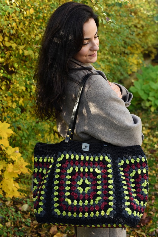 torby na ramię Duża torebka na szydełku granny square