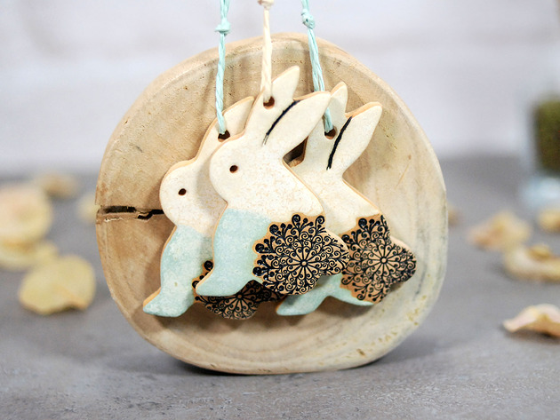 ozdoby wielkanocne 3 Wielkanocne zające - ceramiczne ozdoby wiszące