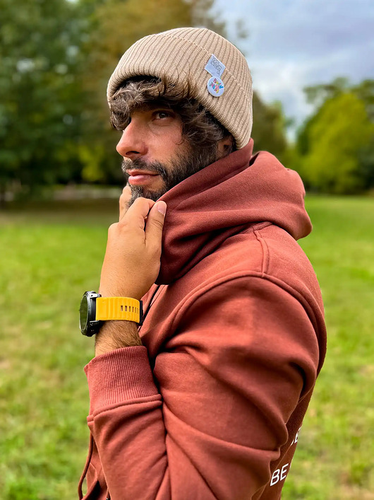 czapki i kapelusze męskie Męska czapka beanie z bawełny logo kolorowe Beżowy
