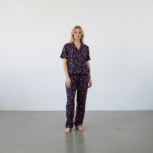 piżamy damskie Piżama z wiskozy elegancka piżama w owoce długa