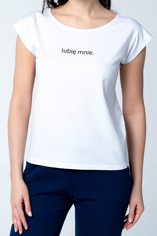 t-shirt damskie Koszulka damska bawełniana biała lubię mnie.