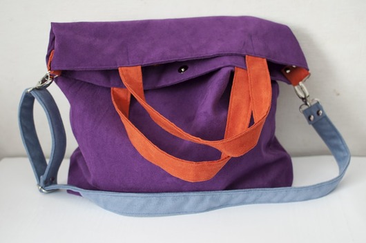 Torba hobo XXL - fiolet,pomarańcz,szaroniebieski PRACOWNIA 166