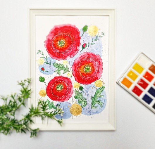 grafiki i ilustracje Akwarela. Maki A4