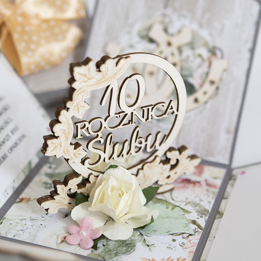 kartki scrapbooking 10 rocznica ślubu, aluminiowe gody, exploding box, kartka 3d