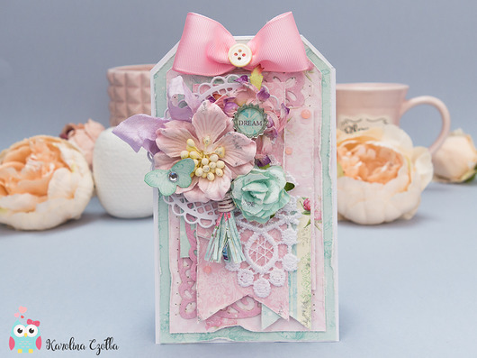 Kartka Shabby Chic w kształcie taga Blue Owl Avenue