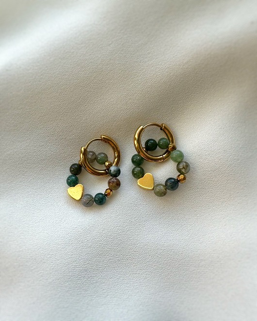 kolczyki z kamieniami Kolczyki Agat Serce Hematyt