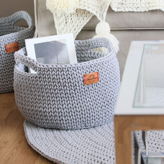 kosze do przechowywania Kosz bawełniany stojący z uchwytami handmade