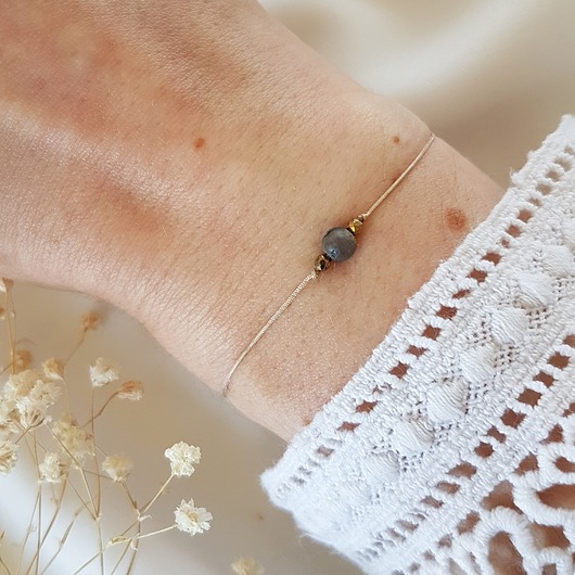 beżowa bransoletka z labradorytem LEI handmade 