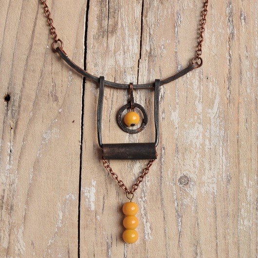 naszyjniki - inne Naszyjnik z kutej, oksydowanej miedzi /14/ handmade rękodzieło