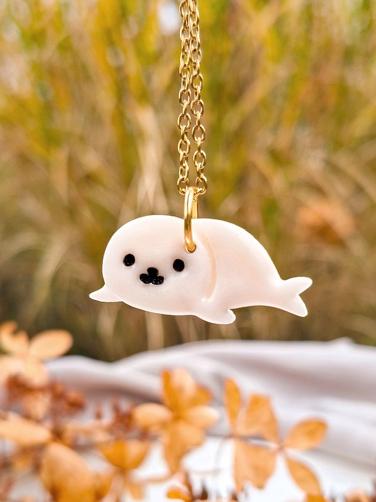 wisiory Naszyjnik foka, biżuteria z foką, akcesoria dla miłośnika morski zwierząt