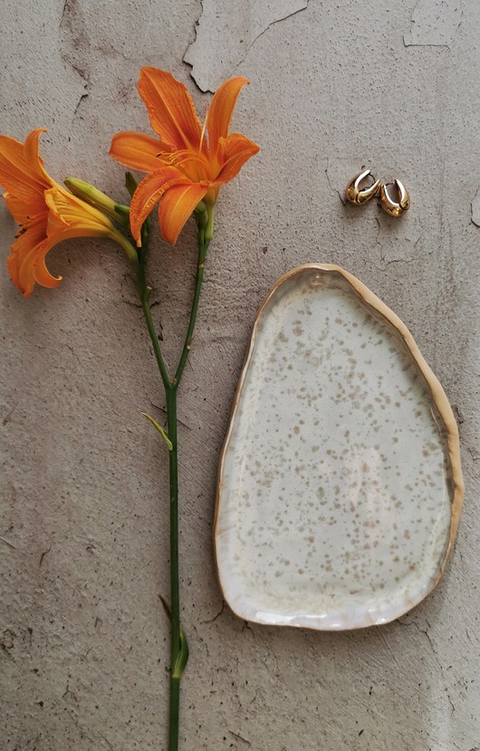 pojemniki na biżuterię Patera Ceramiczna Biało beżowa Handmade