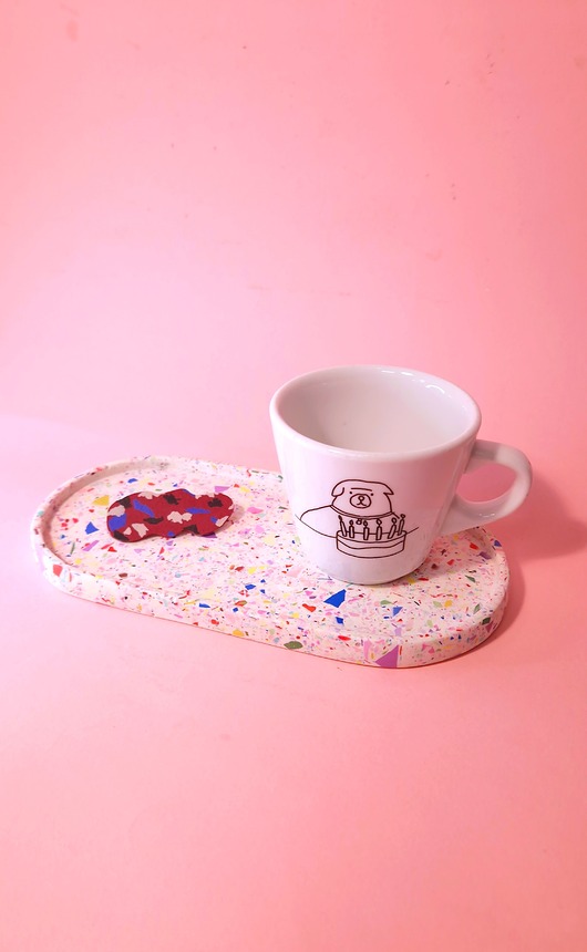 pojemniki na biżuterię Podstawka owalna, kolorowe lastryko, duża taca, biała