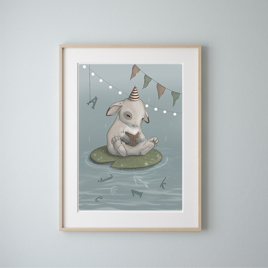 obrazy i plakaty do pokoju dziecięcego Plakat z czytającym króliczkiem - plakat do pokoju dziecka