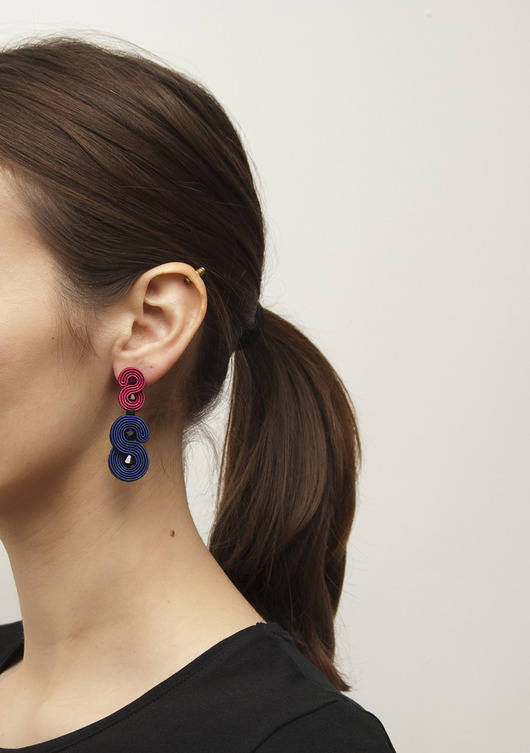 kolczyki soutache Malinowo granatowe kolczyki sztyfty