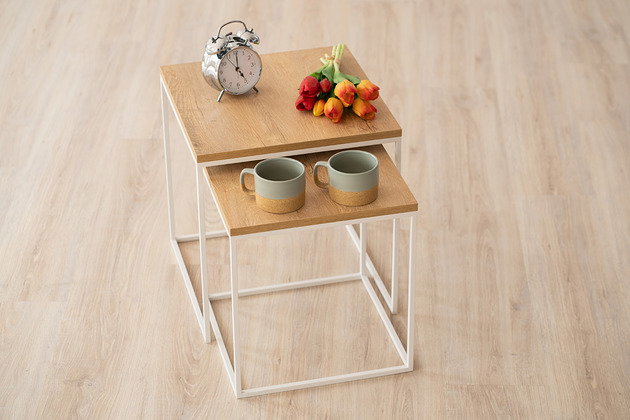 stoliki kawowe Zestaw stolików kawowych 2w1, stolik loft, białe
