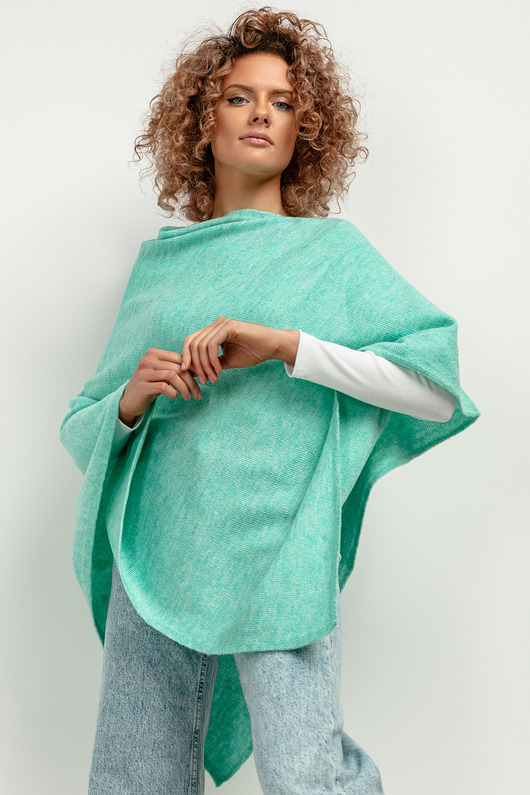swetry damskie  Ponczo z dzianiny swetrowej, T419, one size, seledyn