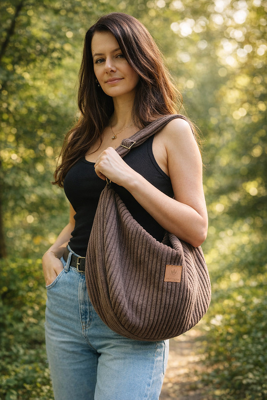 torby na ramię Sztruksowa torba hobo Brązowa