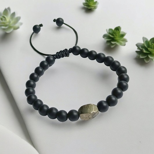 bransoletki z kamieni naturalnych Damska bransoletka : PIRYT & ONYKS : regulowana