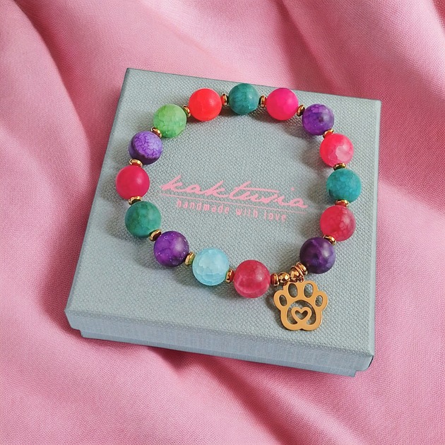 bransoletki z kamieni naturalnych Dla zwierzolubnej : łapka & agat matowy multicolor